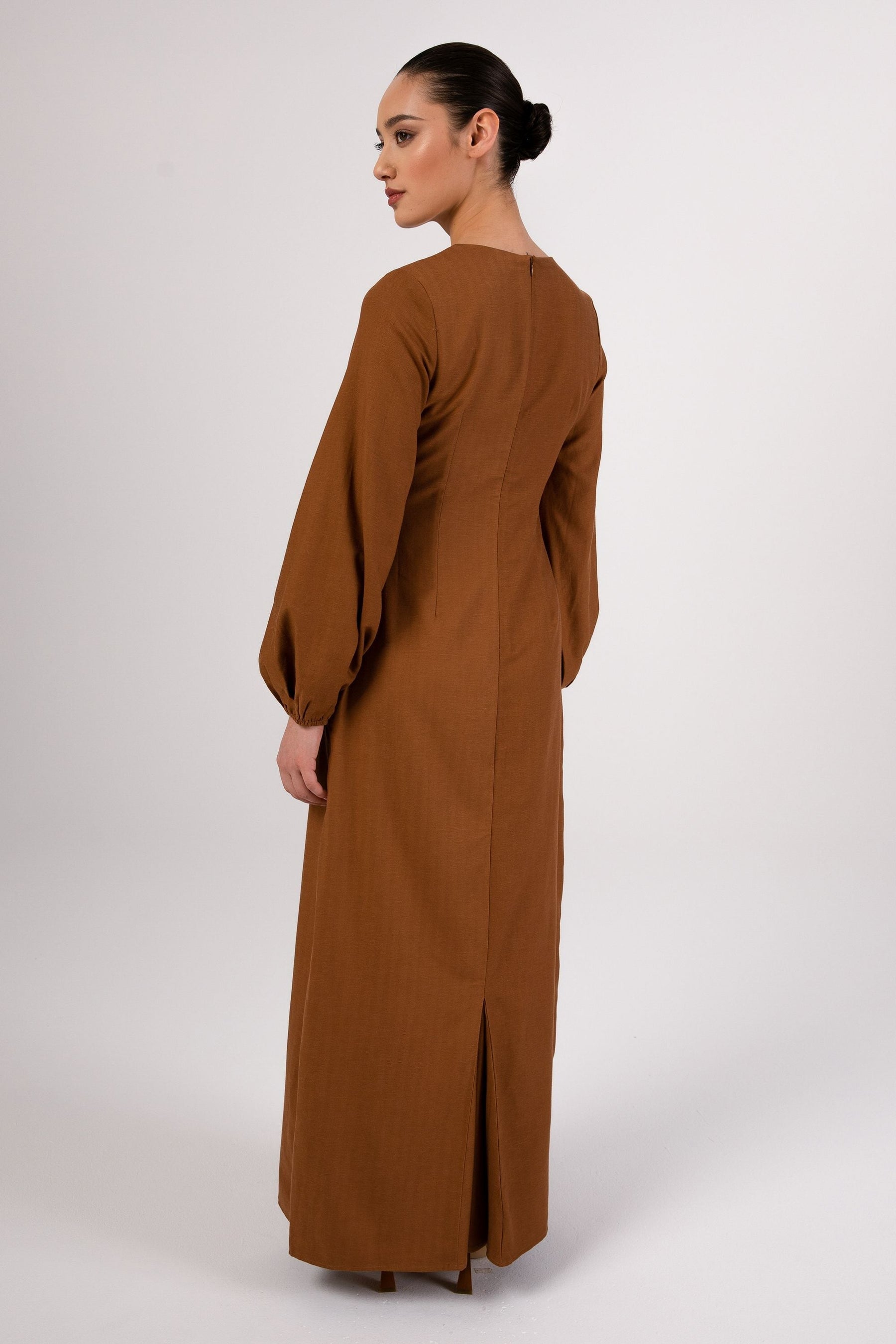 Farida Linen Maxi Dress - Brown Sugar Veiled Collection 