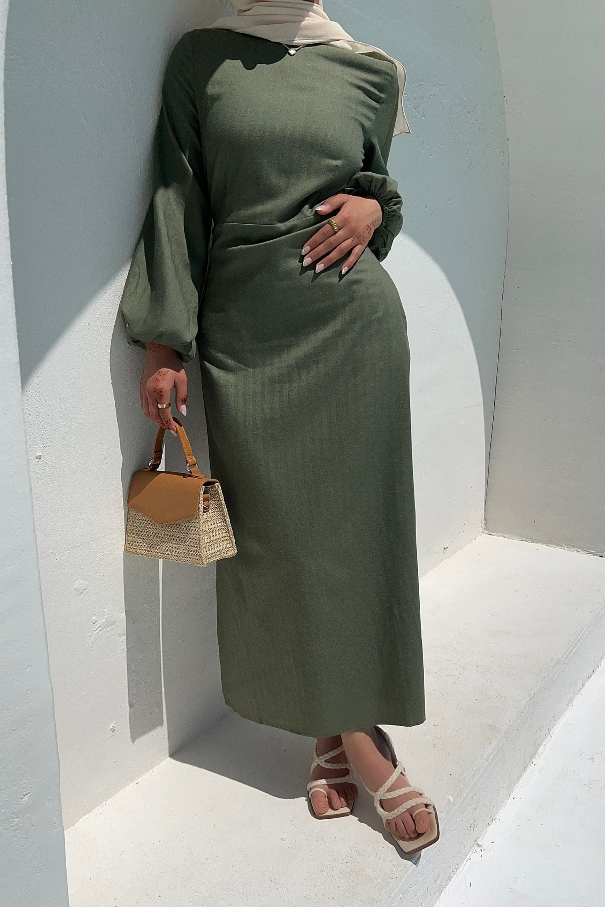 Farida Linen Maxi Dress - Loden Frost Clothing Veiled Collection 