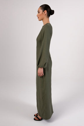Farida Linen Maxi Dress - Loden Frost Veiled Collection 