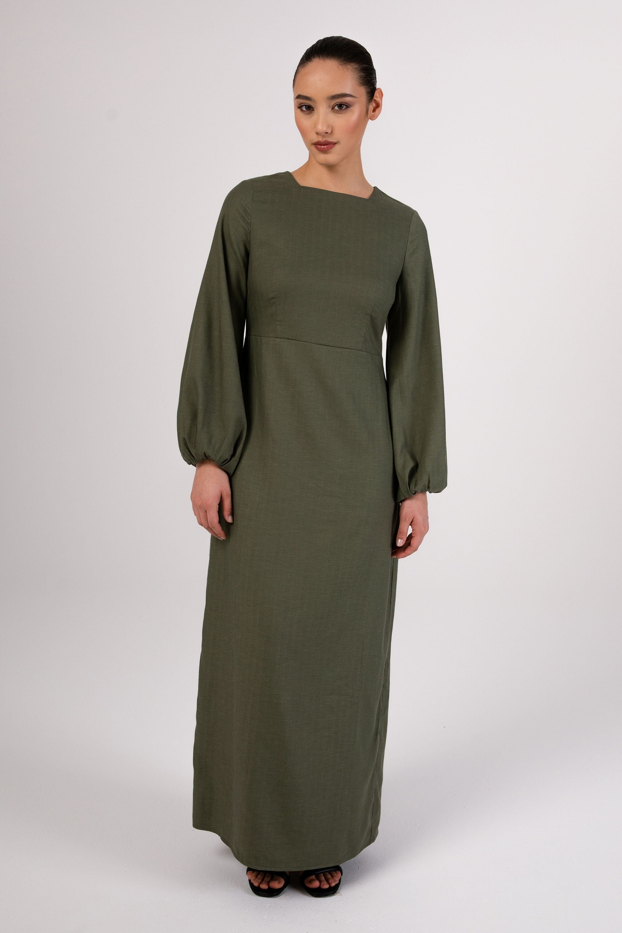 Farida Linen Maxi Dress - Loden Frost Veiled Collection 