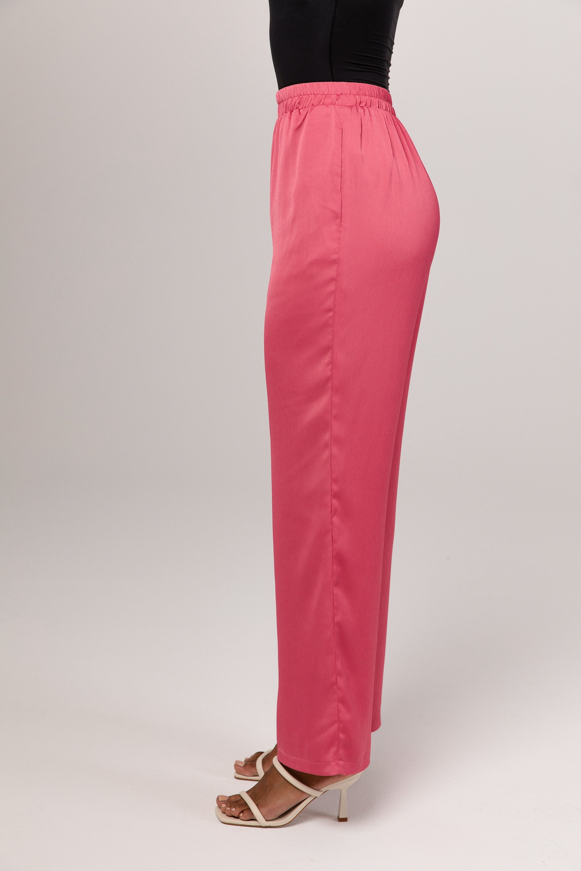 Gaia Satin Straight Leg Trousers - Pink Yarrow Veiled Collection 