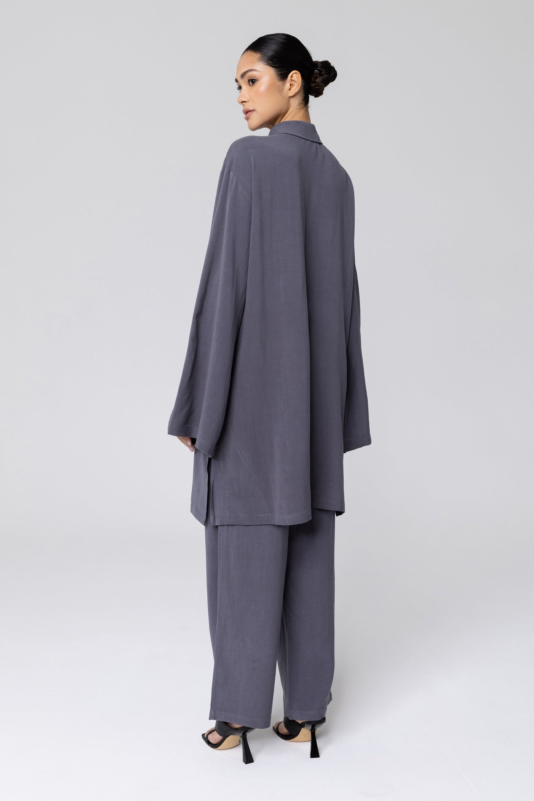 Gemma Linen Kimono Sleeve Button Down Top - Denim Veiled Collection 