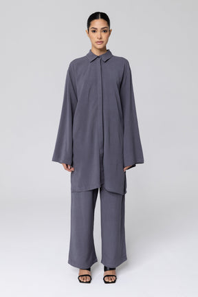 Gemma Linen Kimono Sleeve Button Down Top - Denim Veiled Collection 