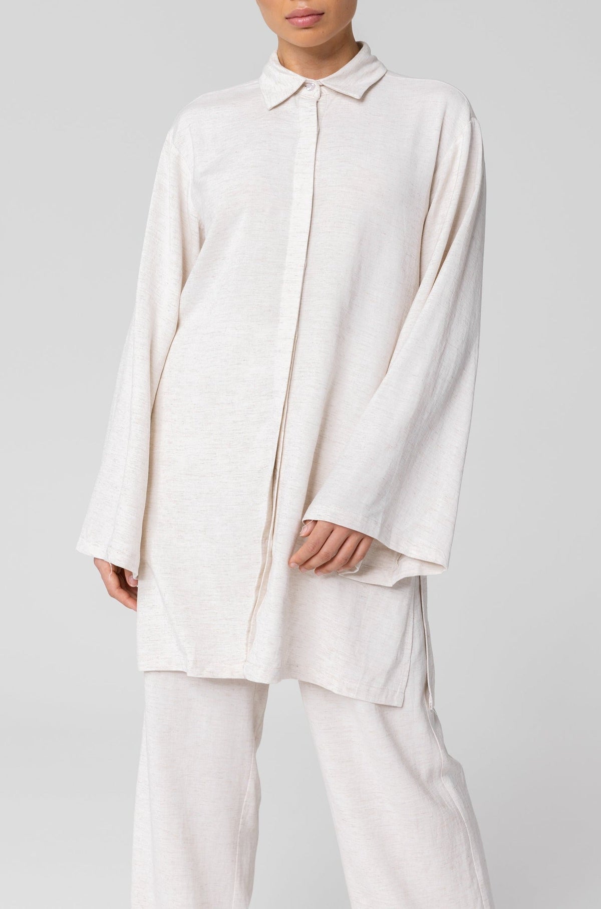 Gemma Linen Kimono Sleeve Button Down Top - Off White Veiled Collection 
