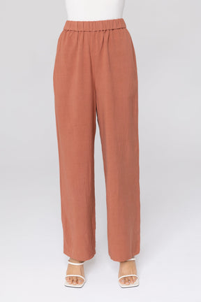 Gemma Linen Wide Leg Pants - Baked Clay Veiled Collection 