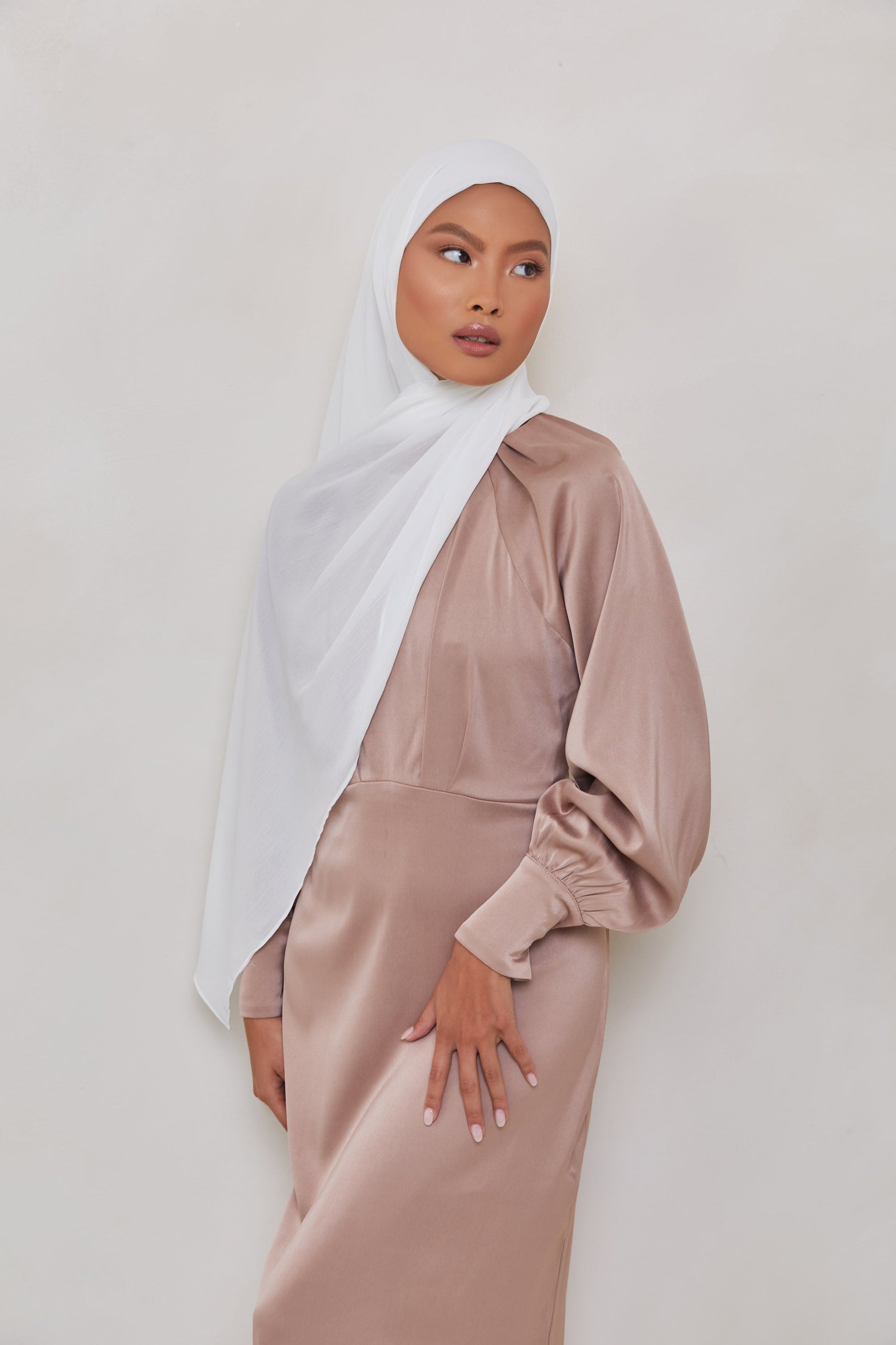 Georgette Crepe Hijab - White Mocha Veiled Collection 