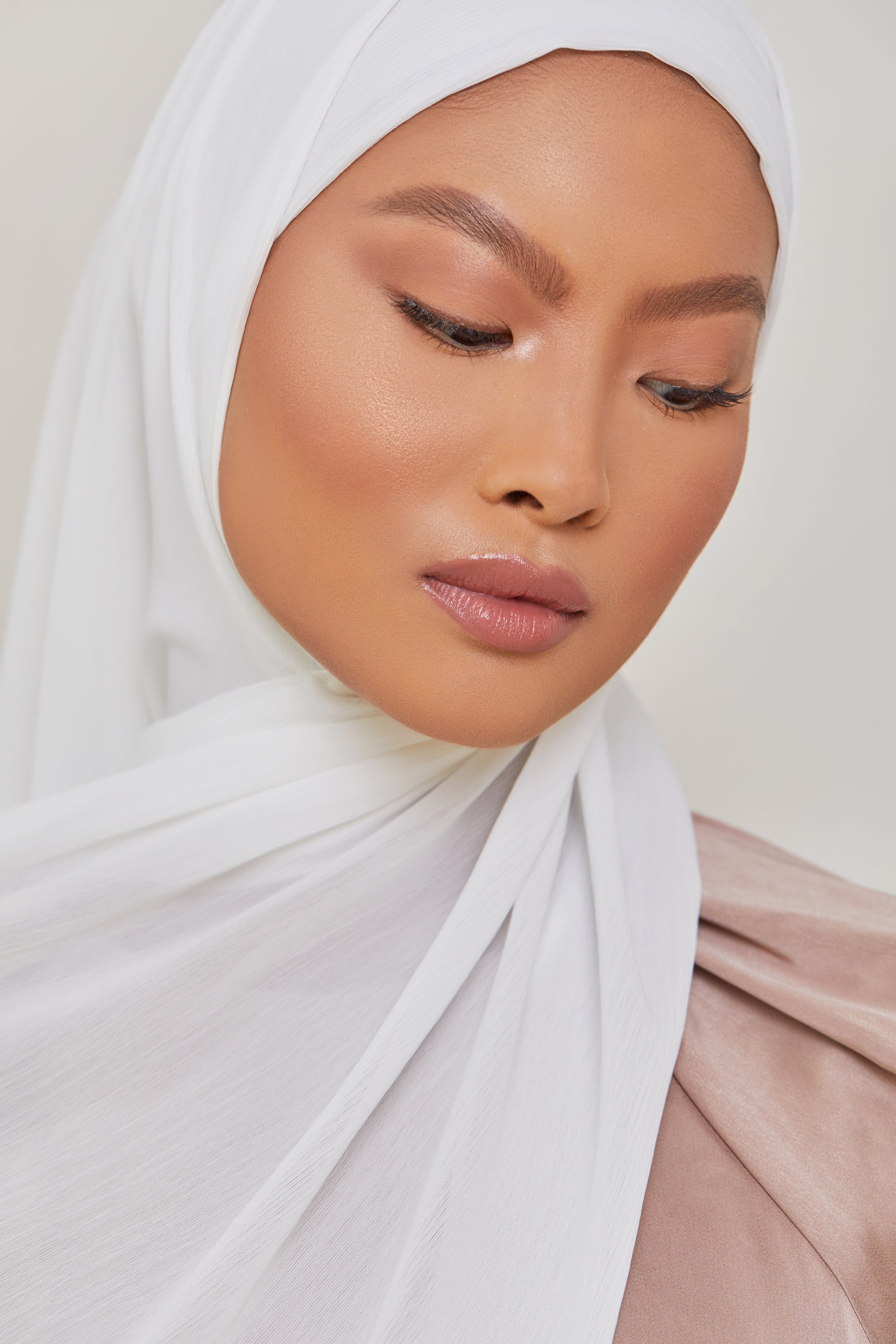 Georgette Crepe Hijab - White Mocha Veiled Collection 