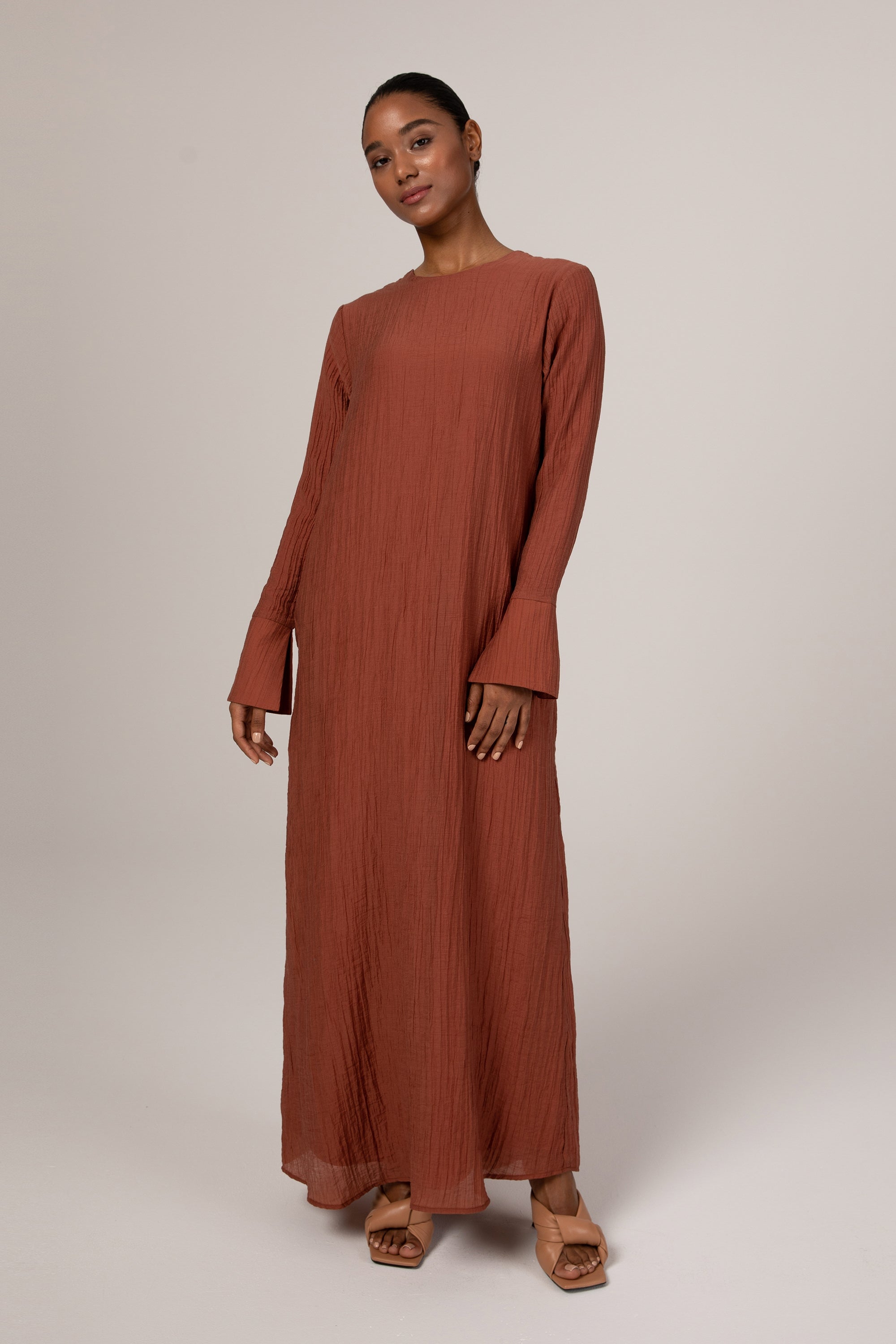 Shift maxi shop dress with sleeves