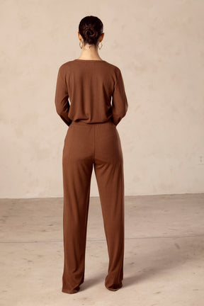 Hannah Ribbed Tunic & Pants Matching Set - Chocolate Brown Veiled Collection 