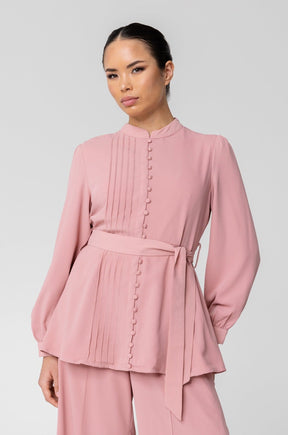 Hena Button Front Pleat Top - Dusty Pink Veiled Collection 