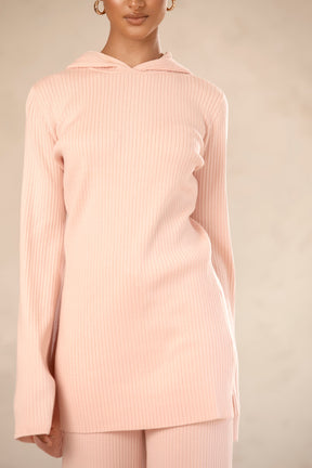 Hooded Knit Bell Sleeve Top - Pink Clay Veiled Collection 