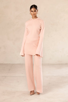Hooded Knit Bell Sleeve Top - Pink Clay Veiled Collection 