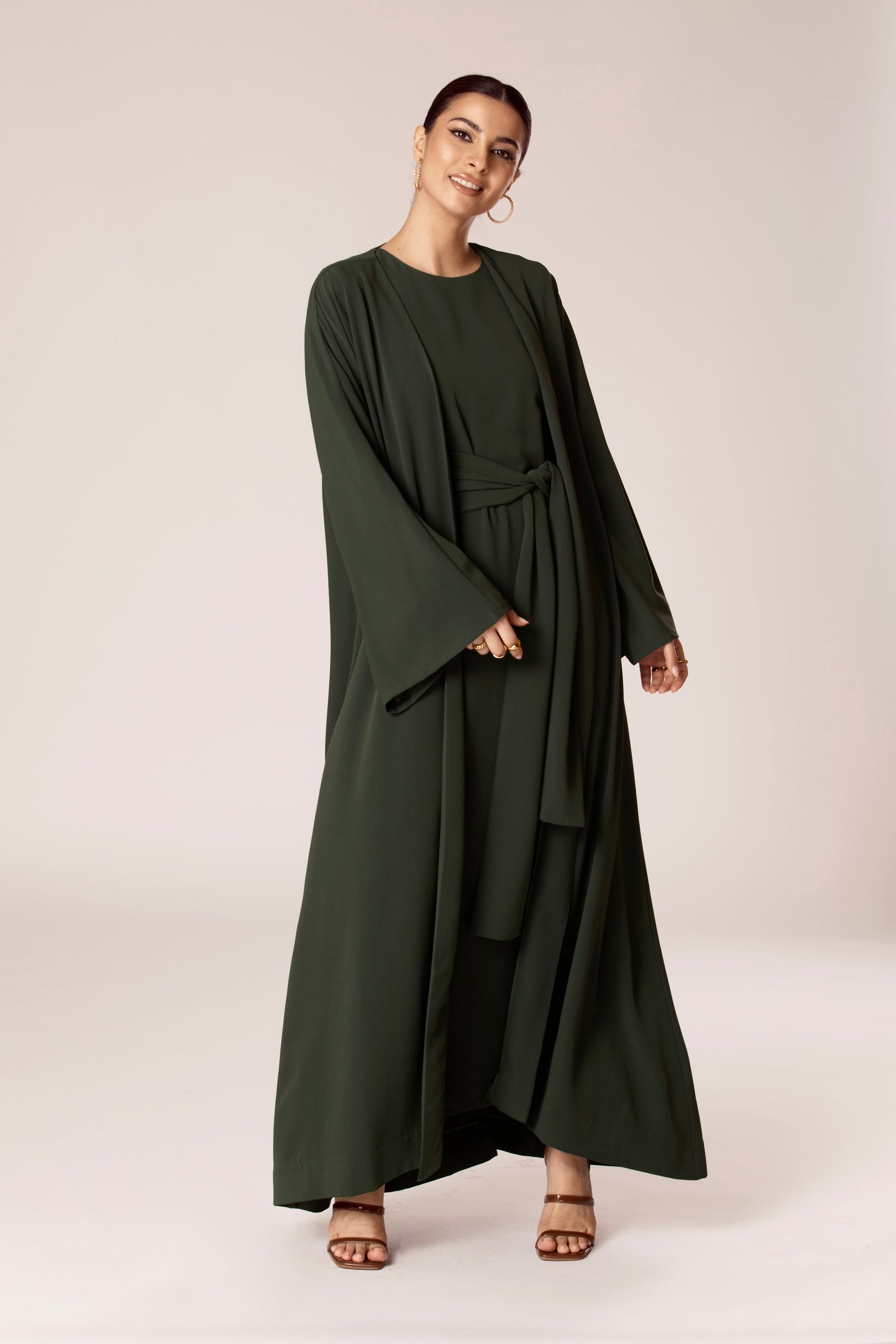 Isabella Open Abaya - Dark Emerald Veiled Collection 