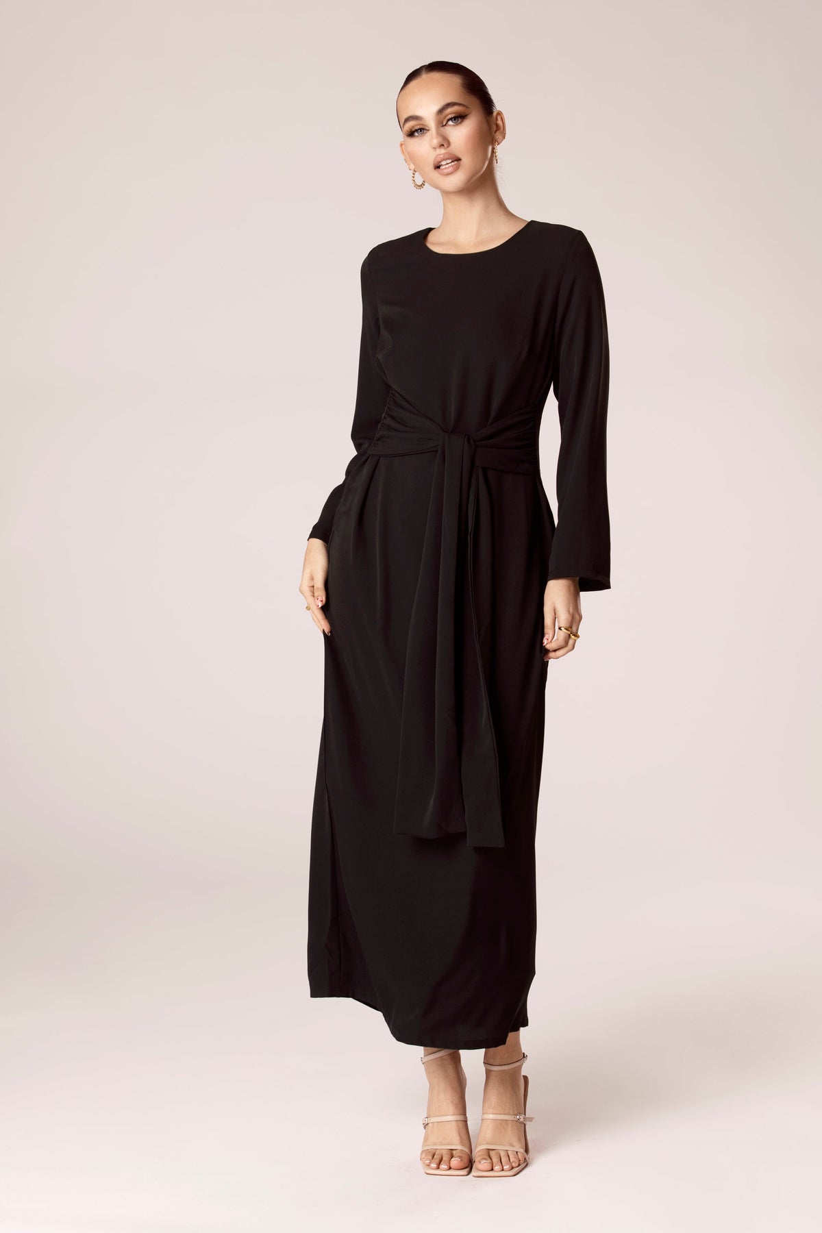 Isabella Tie Waist Maxi Dress - Black Veiled Collection 