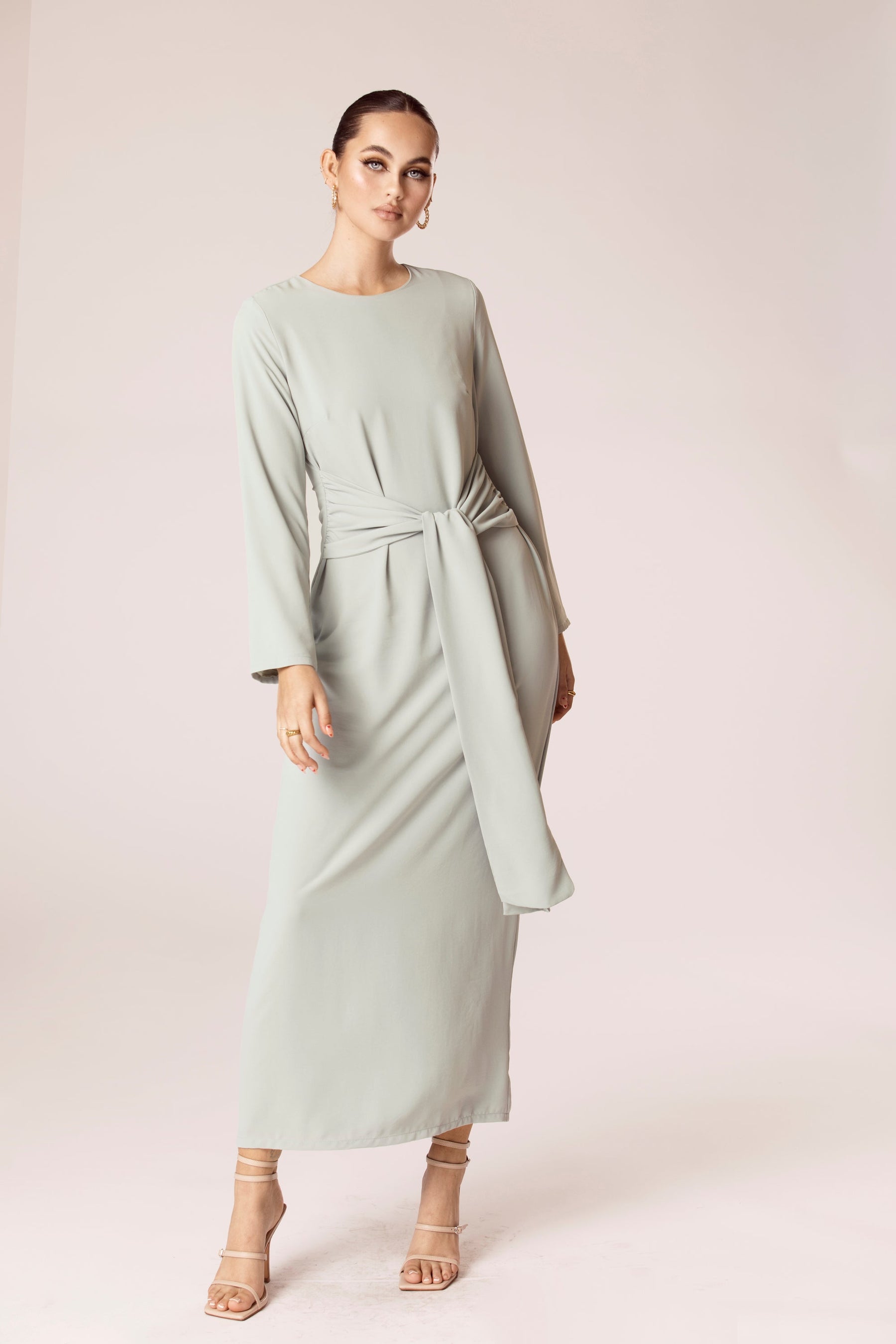 Isabella Tie Waist Maxi Dress - Cucumber Veiled Collection 