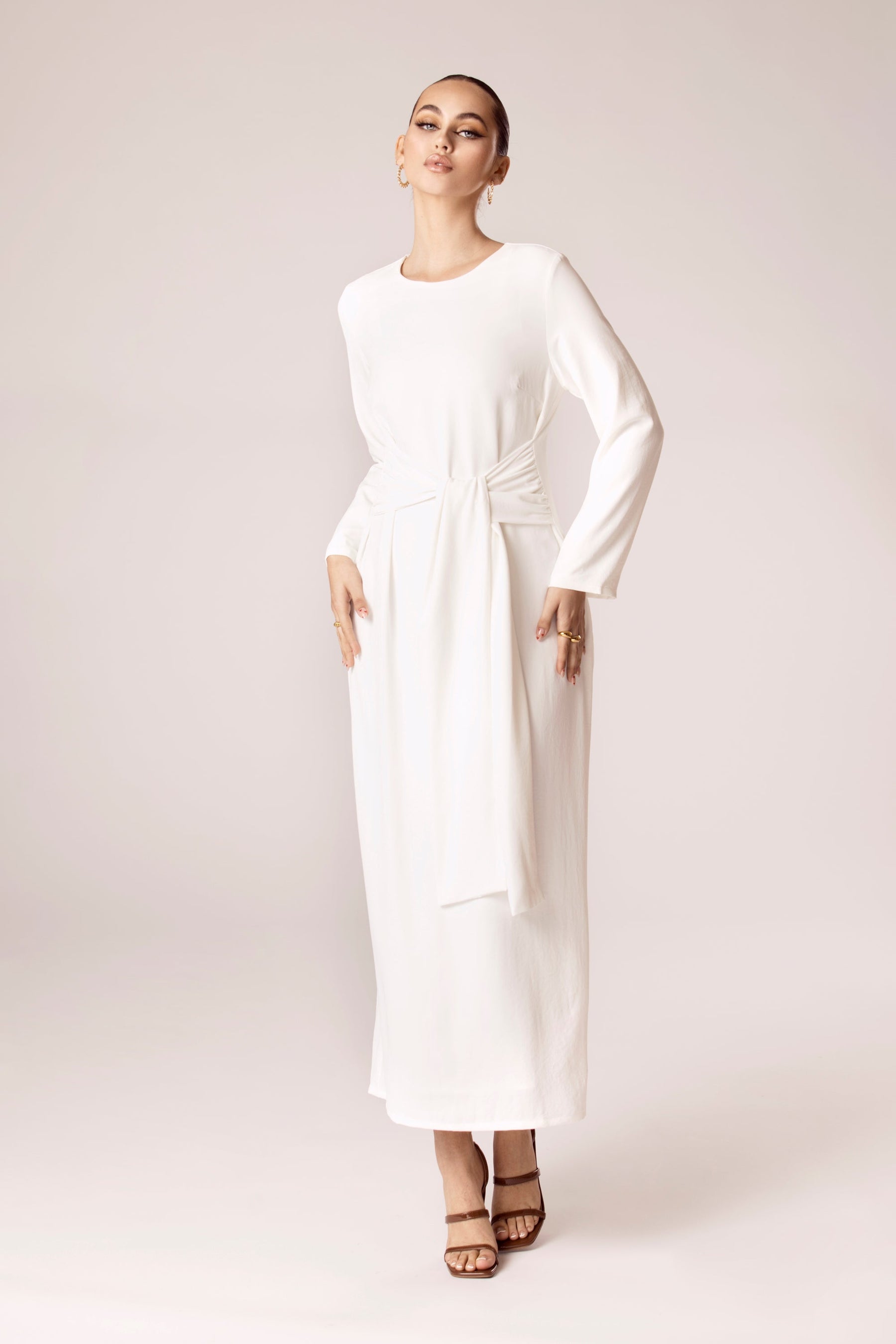 Isabella Tie Waist Maxi Dress - White Veiled Collection 