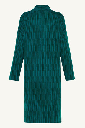 Jacquard Merino Wool Knit Cardigan - Deep Teal Clothing Veiled 