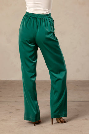 Jida Satin Wide Leg Trousers - Jade