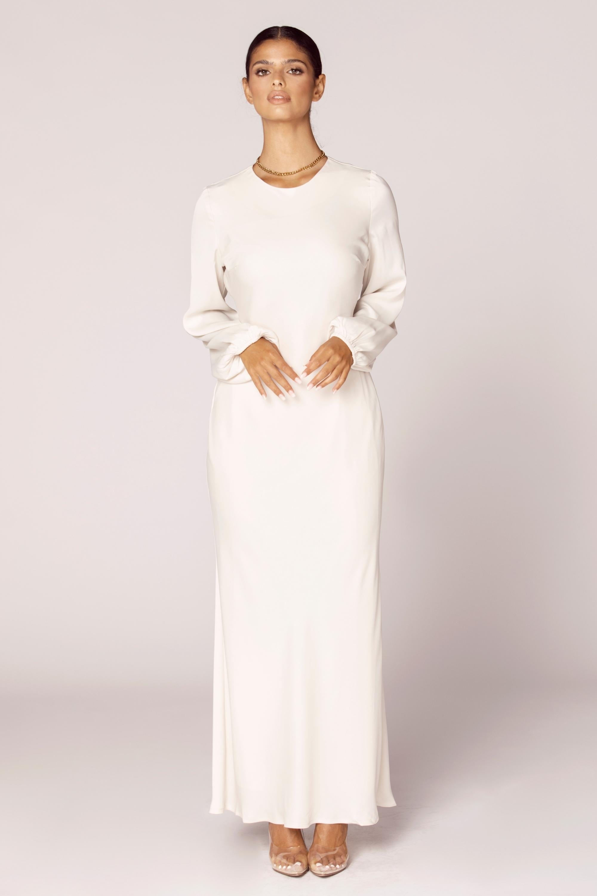 Kamila Satin Maxi Dress - Ivory Veiled Collection 