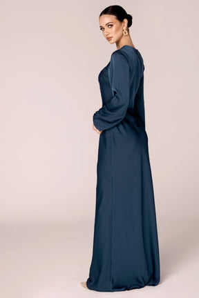 Kamila Satin Maxi Dress - Midnight Teal Veiled Collection 