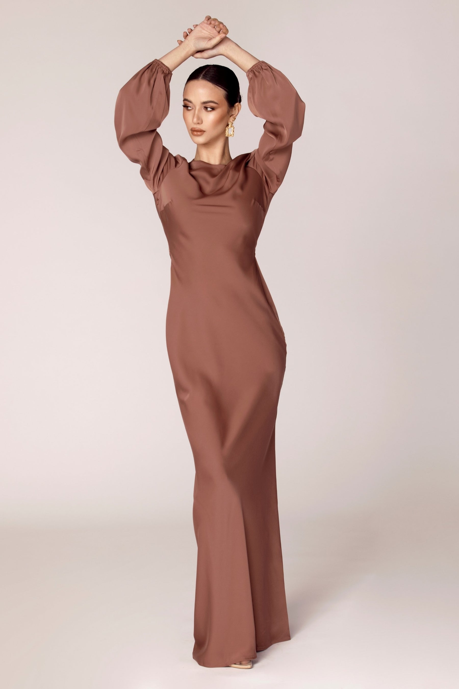 Kamila Satin Maxi Dress - Pecan Veiled Collection 