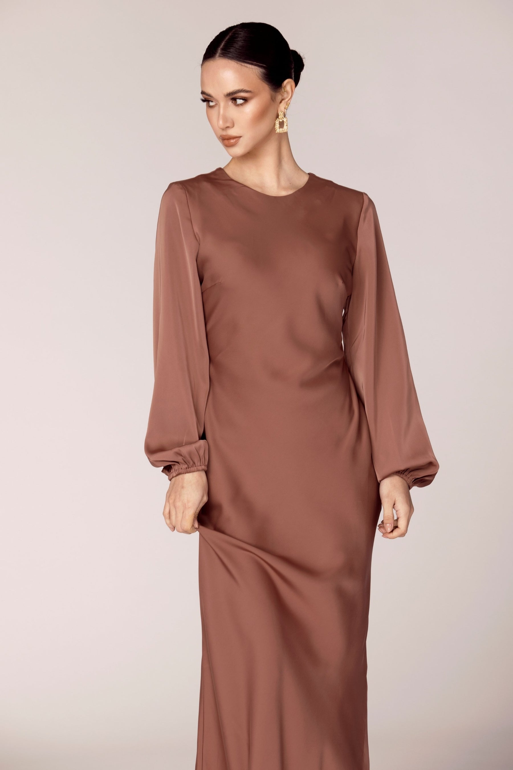 Kamila Satin Maxi Dress - Pecan Veiled Collection 