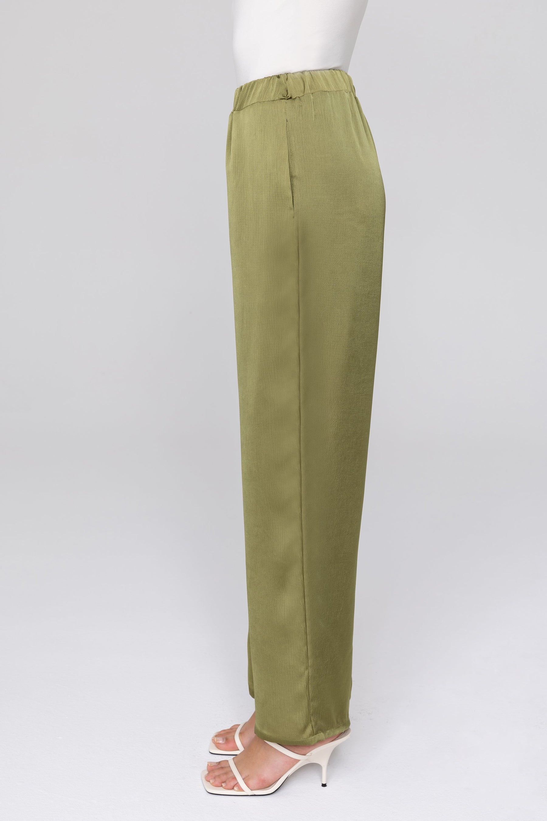 Katia Textured Wide Leg Pants - Avocado Veiled 