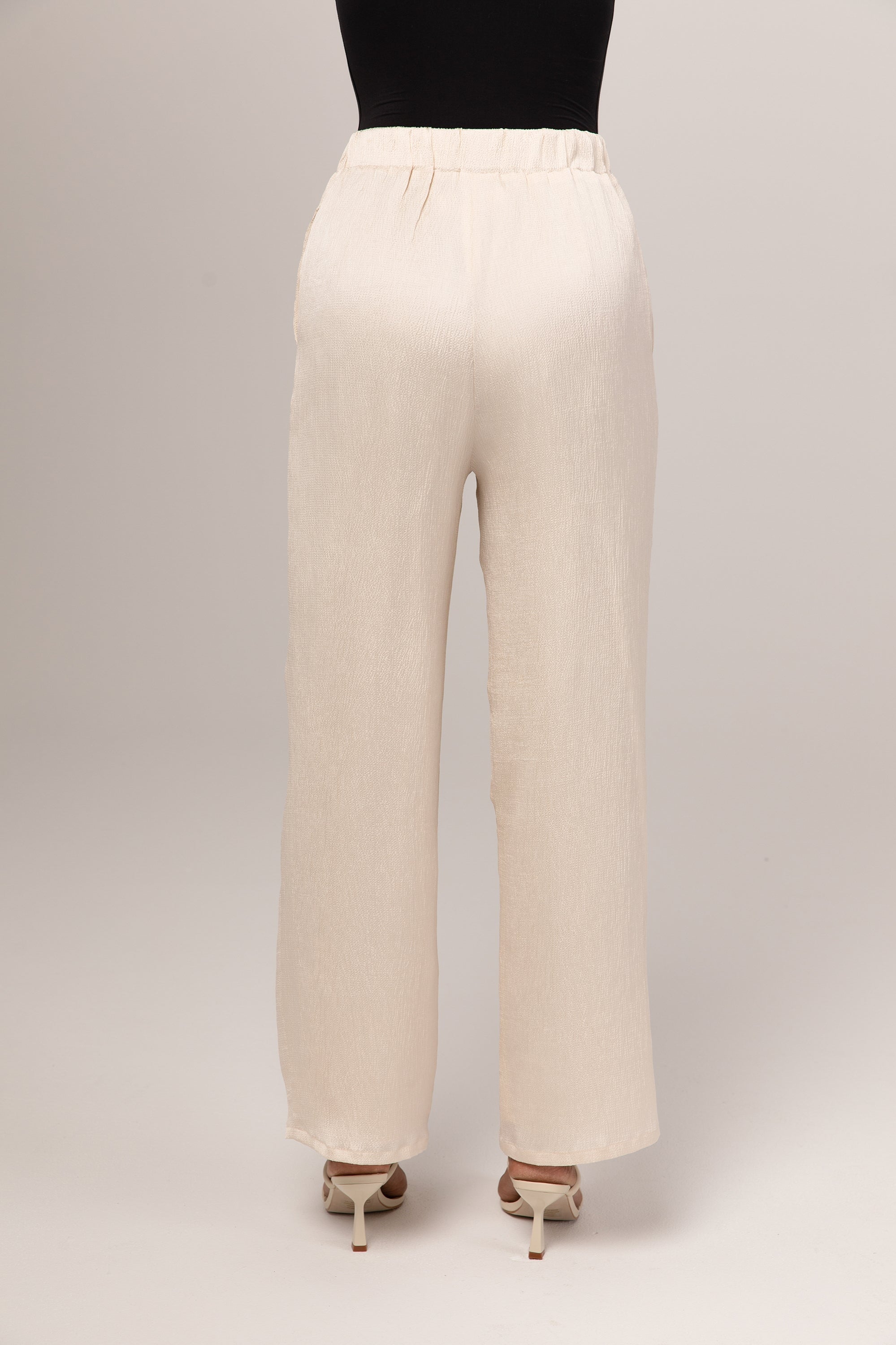 Katia Textured Wide Leg Pants - Ivory Veiled Collection 