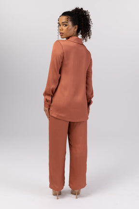 Katia Textured Wide Leg Pants - Terracotta Veiled 