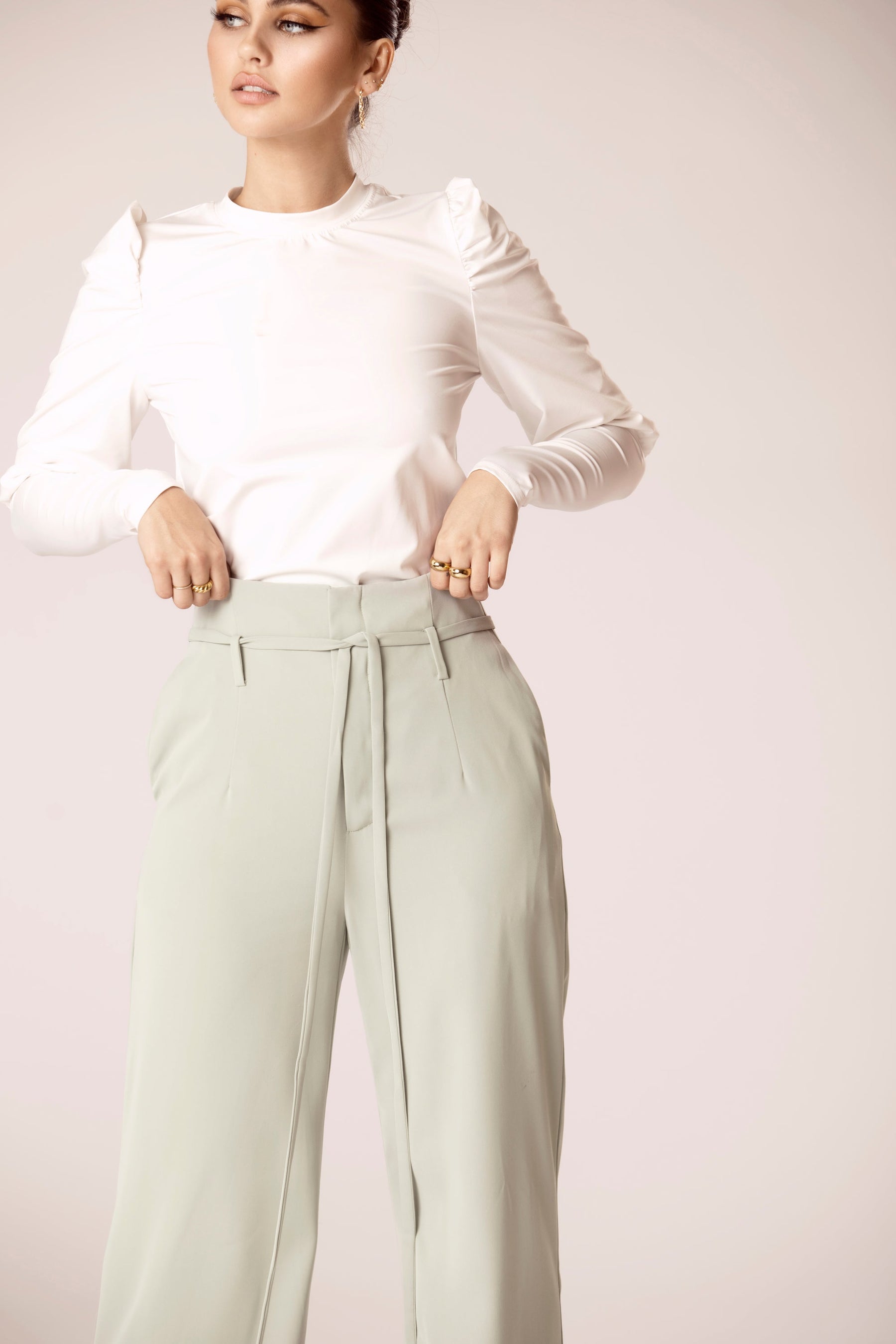 Lama High Rise Pants - Light Green Veiled Collection 