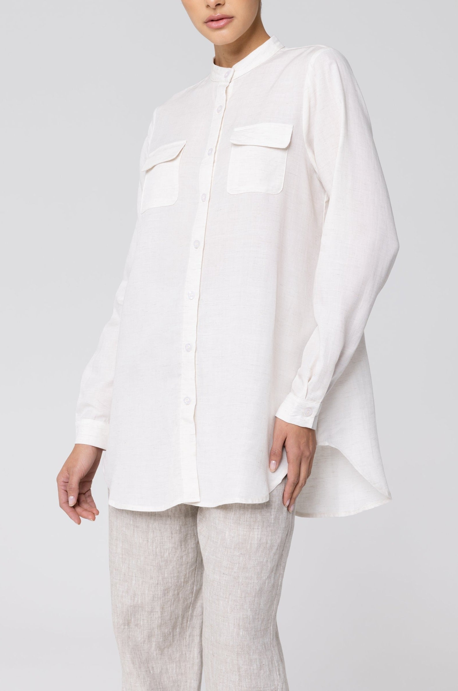 Lamia Button Down Top - White Veiled Collection 