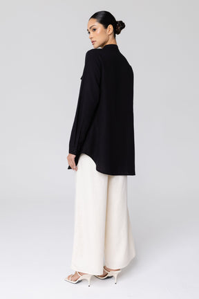 Lamia Cotton Linen Button Down Top - Black Veiled Collection 