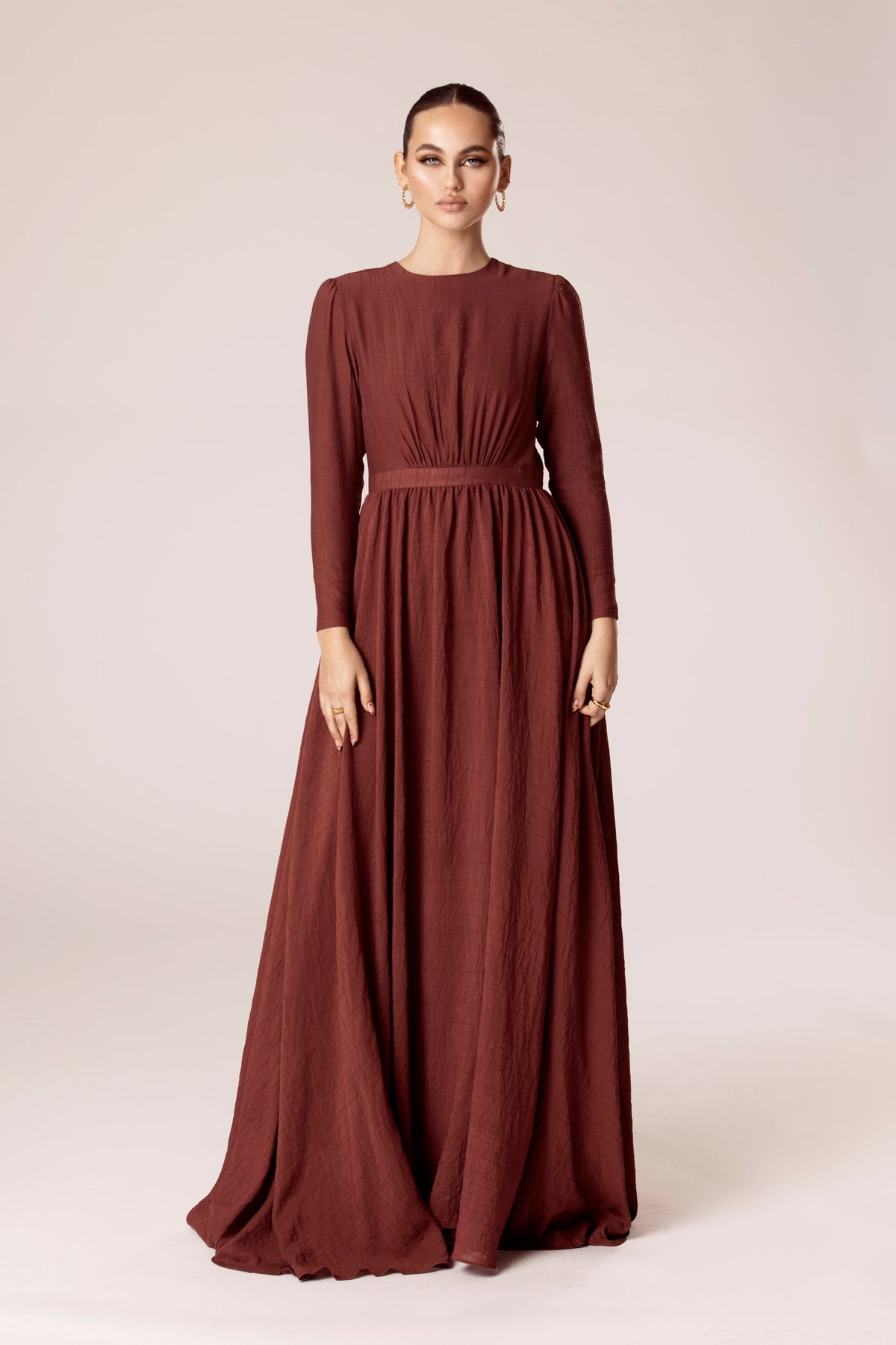 Lana Textured A Line Maxi Dress - Pecan Veiled Collection 