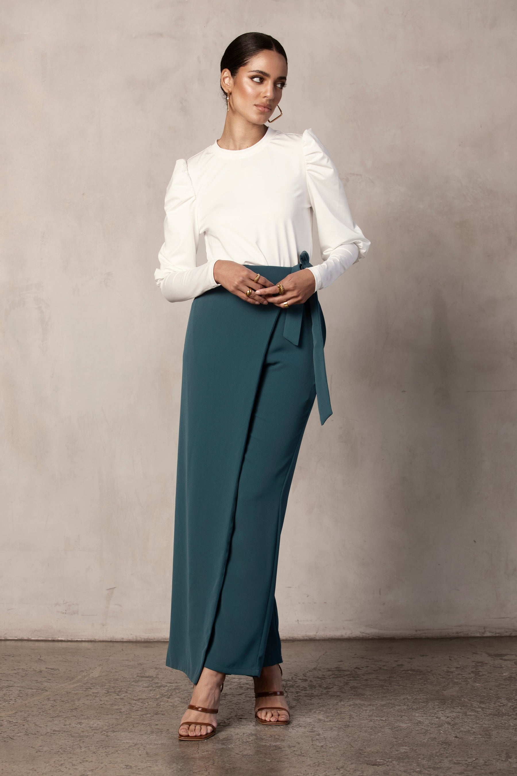 Layla Wrap Waist Wide Leg Trousers - Dark Teal