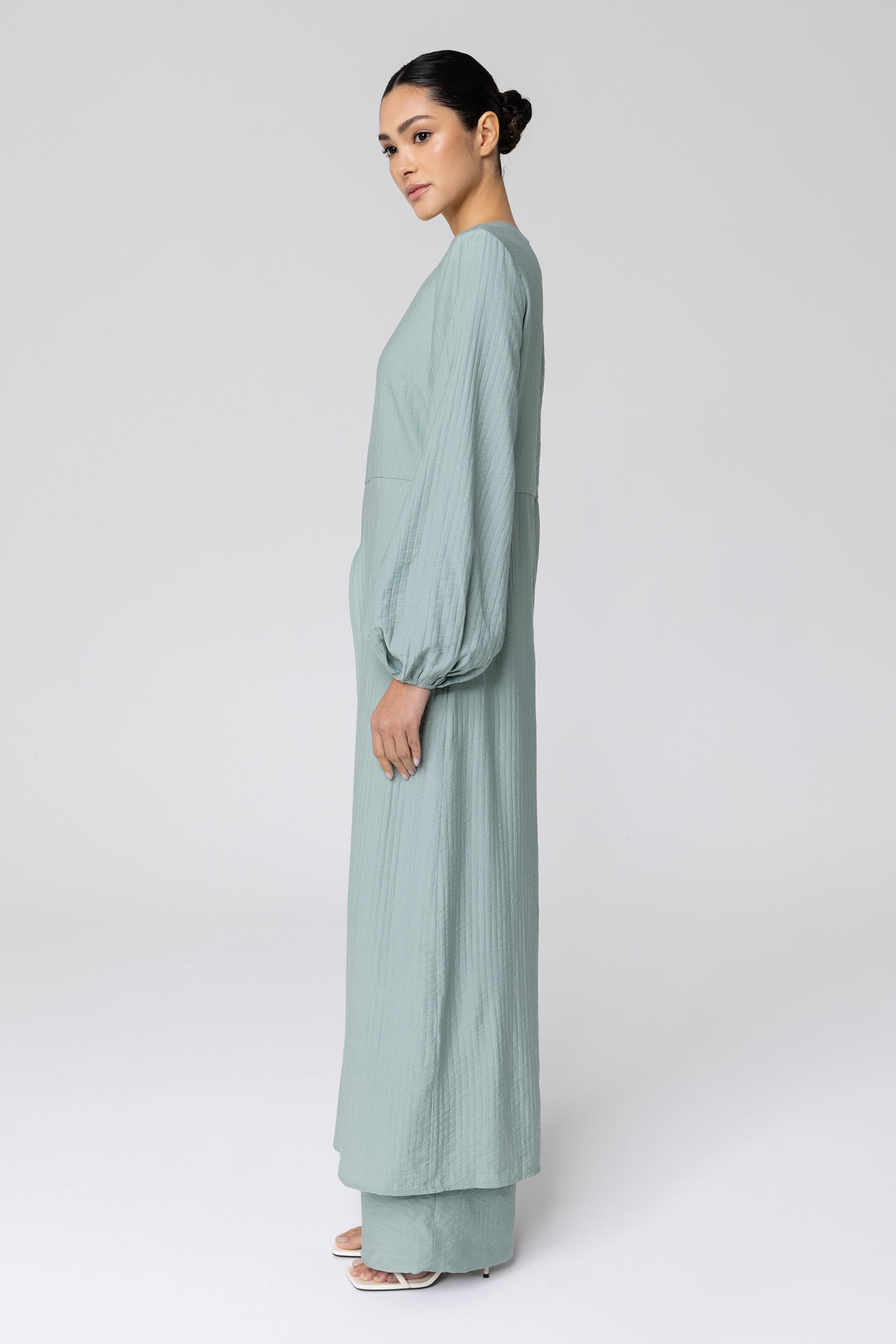 Lia Split Front Maxi Tunic - Sage Veiled Collection 
