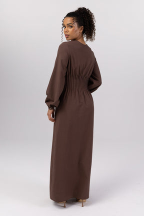 Lila Linen Button Down Maxi Dress - Brown Veiled 