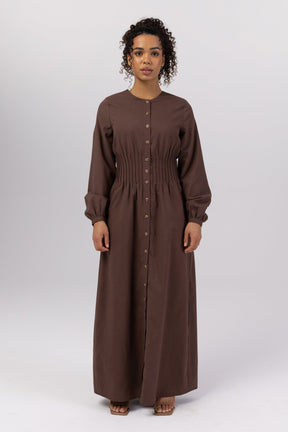Lila Linen Button Down Maxi Dress - Brown Veiled 