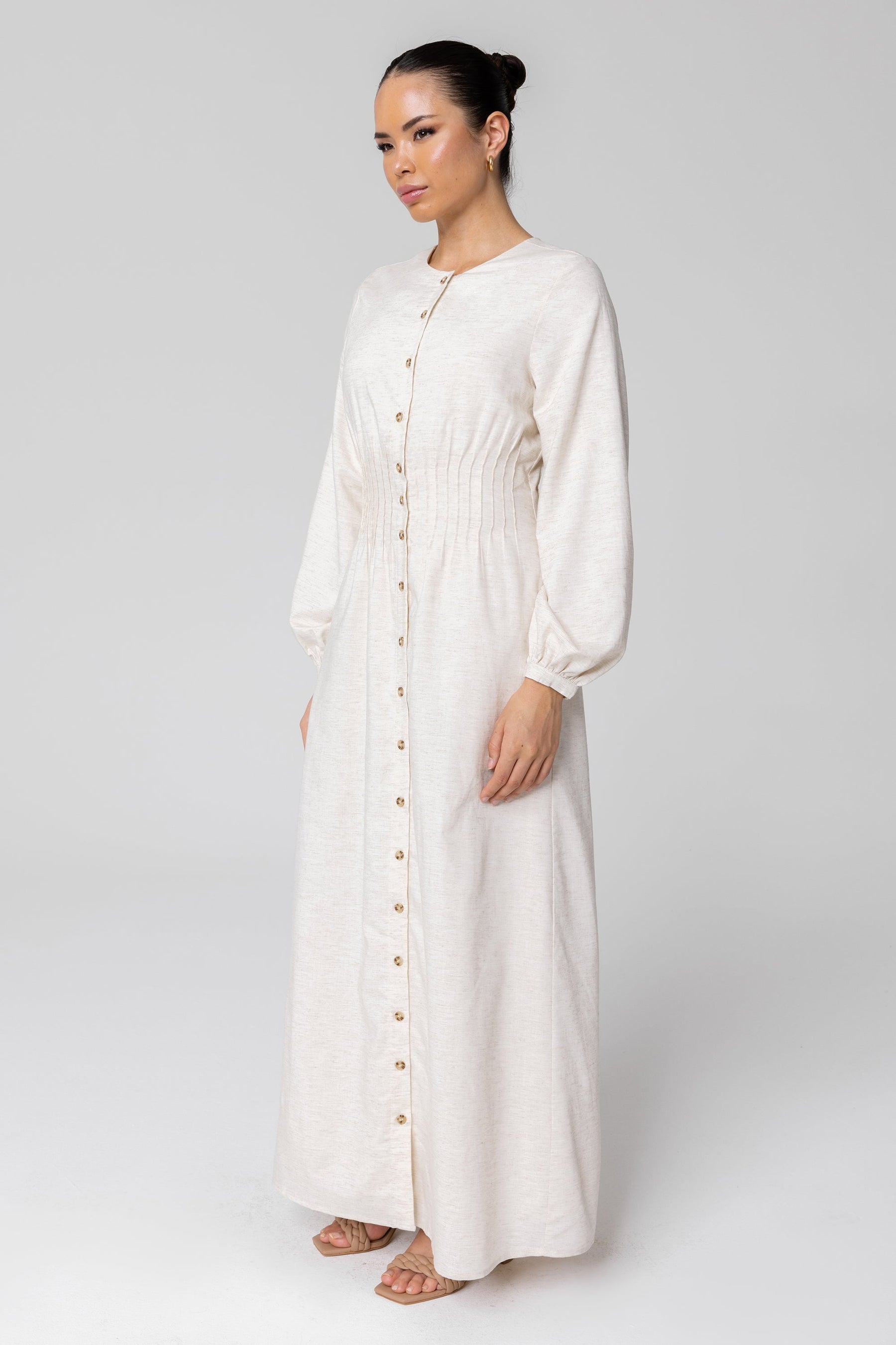 Lila Linen Button Down Maxi Dress - Off White (Light Grey) Veiled 