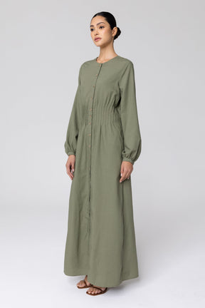 Lila Linen Button Down Maxi Dress - Sage Veiled 
