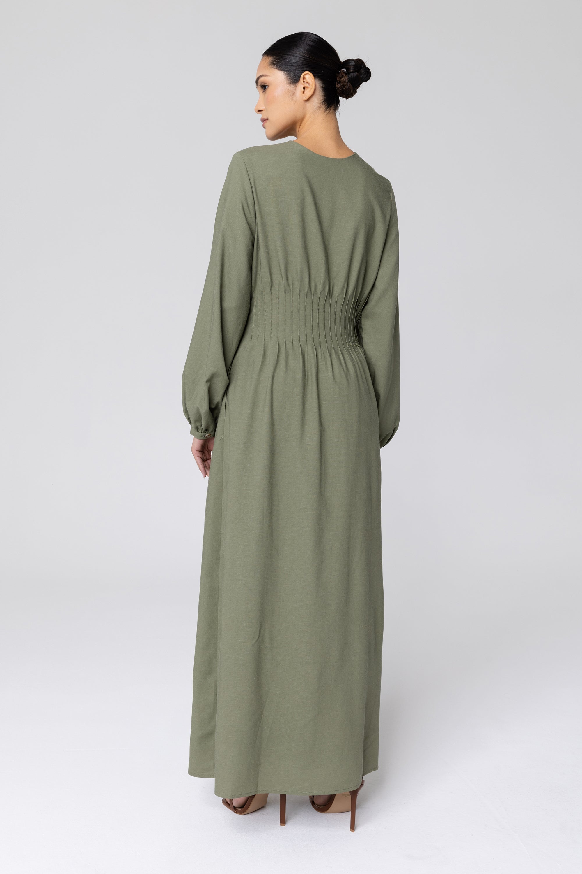 Lila Linen Button Down Maxi Dress - Sage Veiled 