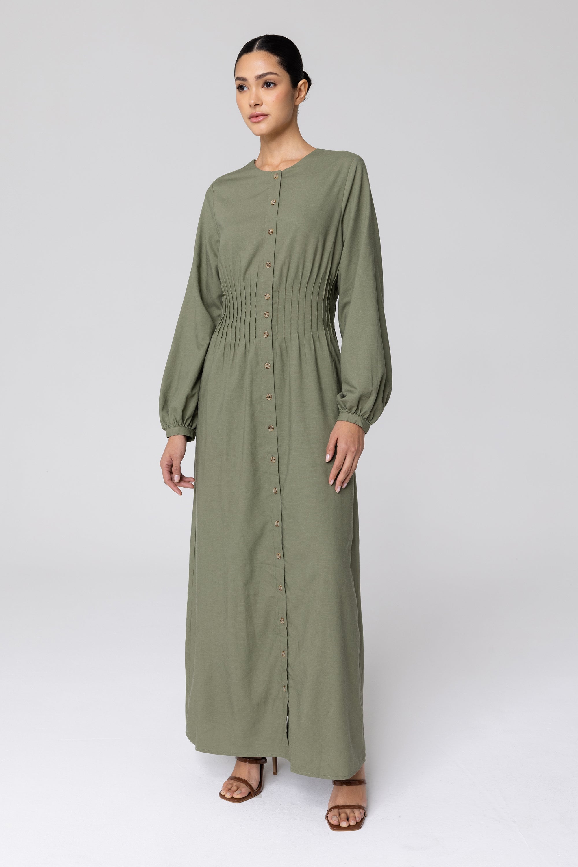 Khaki maxi shop dress with sleeves