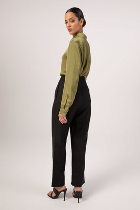Linen Straight Leg Pants - Black Veiled Collection 