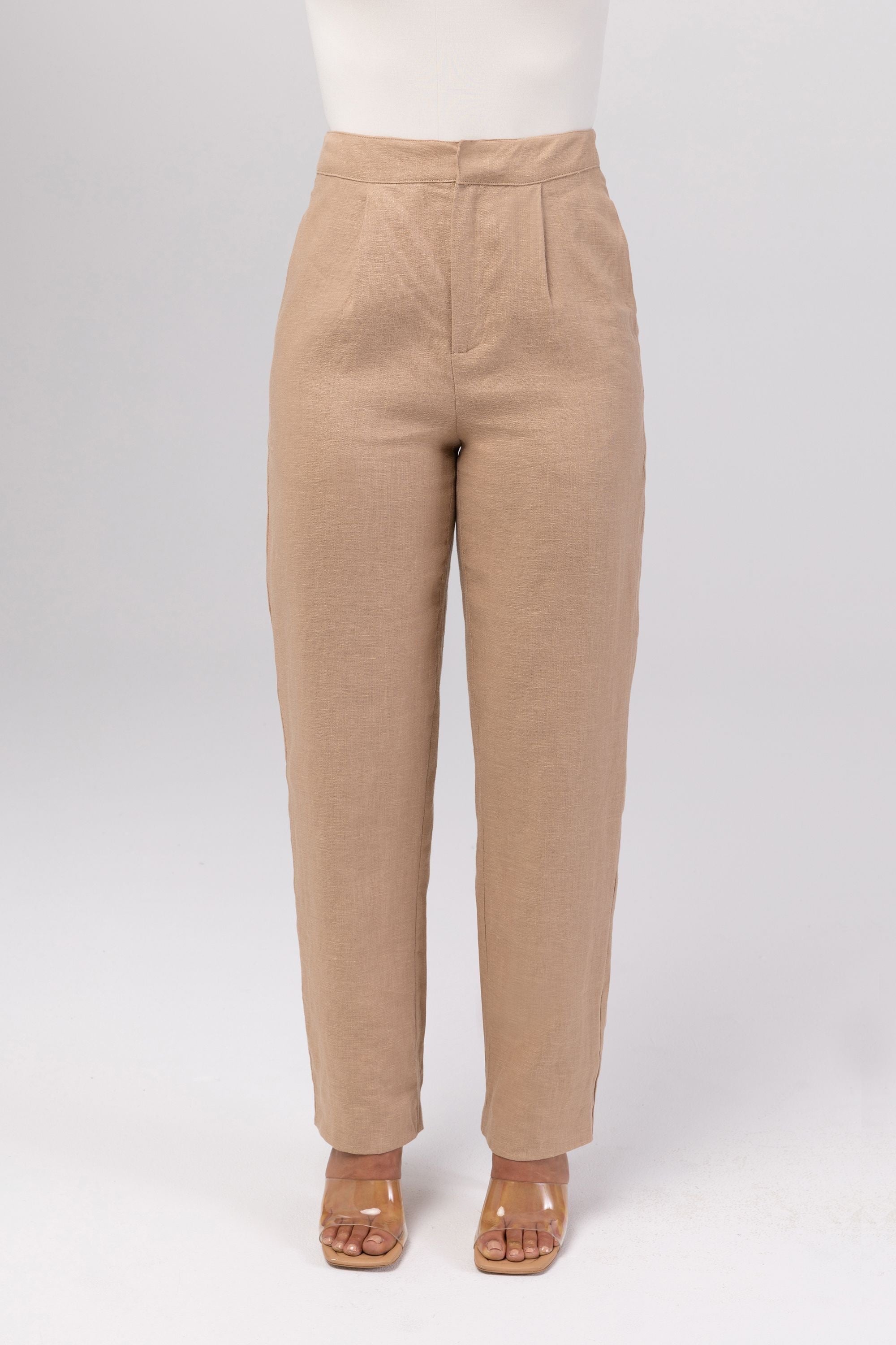 Linen Straight Leg Pants - Caffe Veiled Collection 