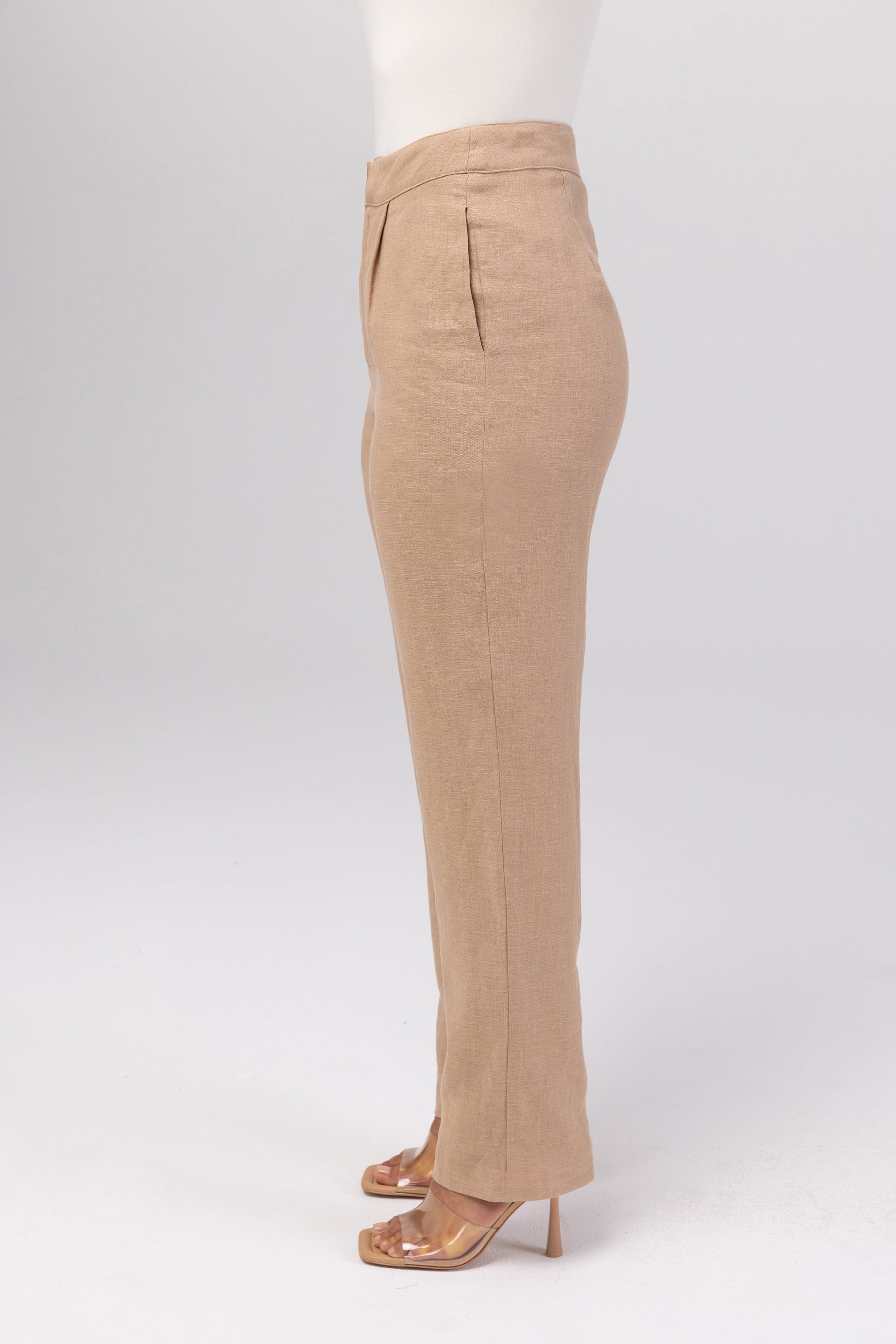 Linen Straight Leg Pants - Caffe Veiled Collection 