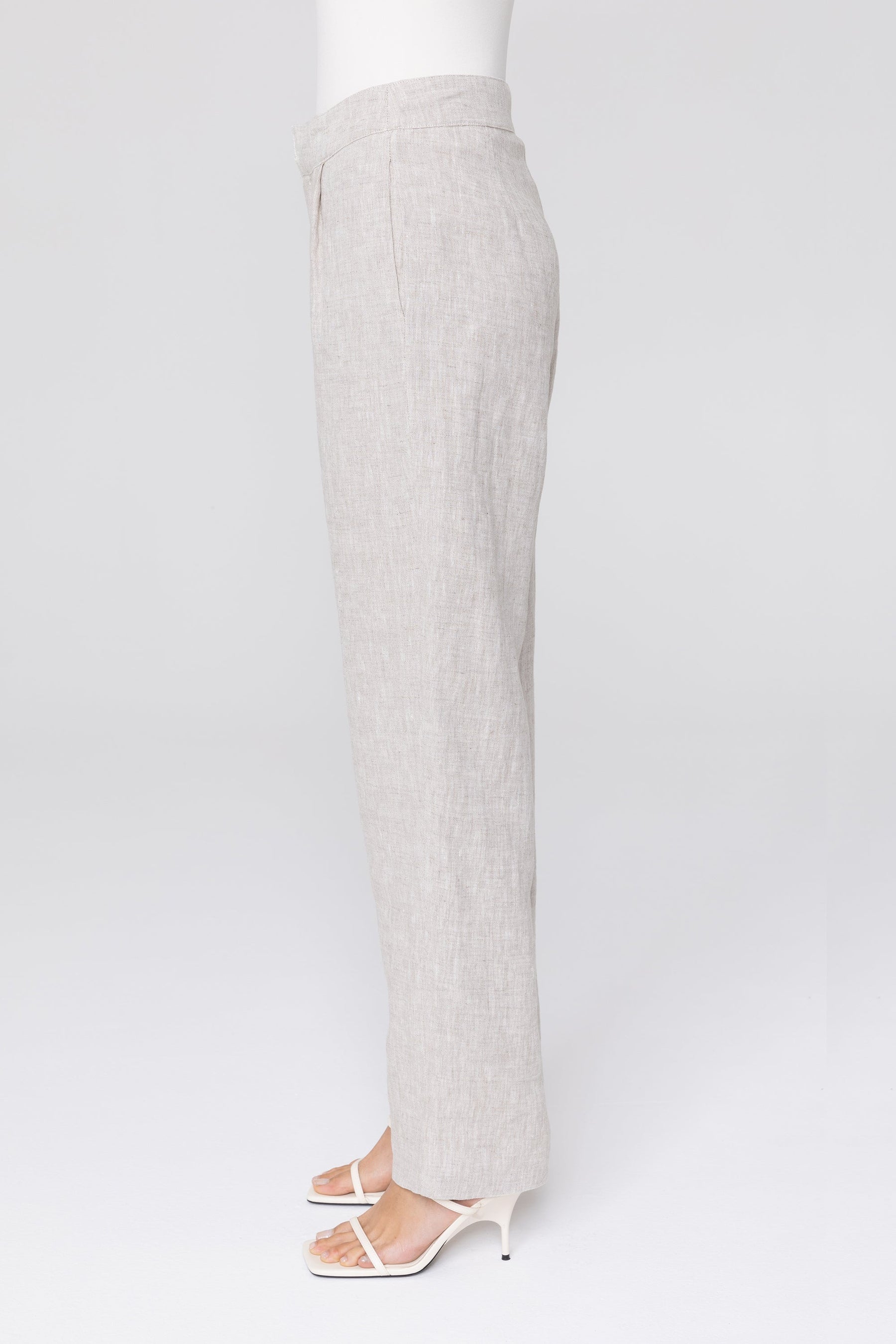 Linen Straight Leg Pants - Grey Taupe Veiled Collection 
