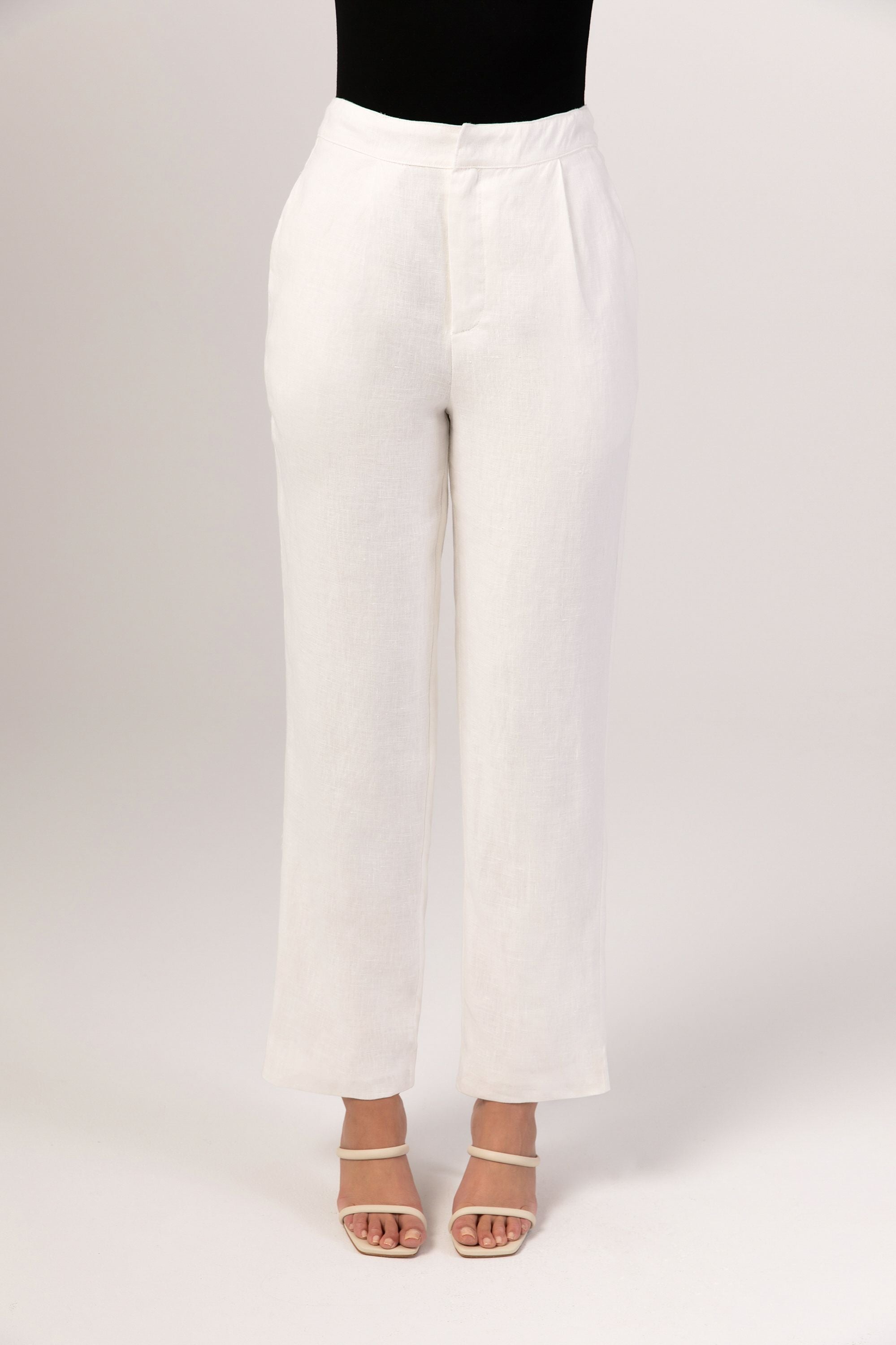 Linen Straight Leg Pants - White Veiled Collection 