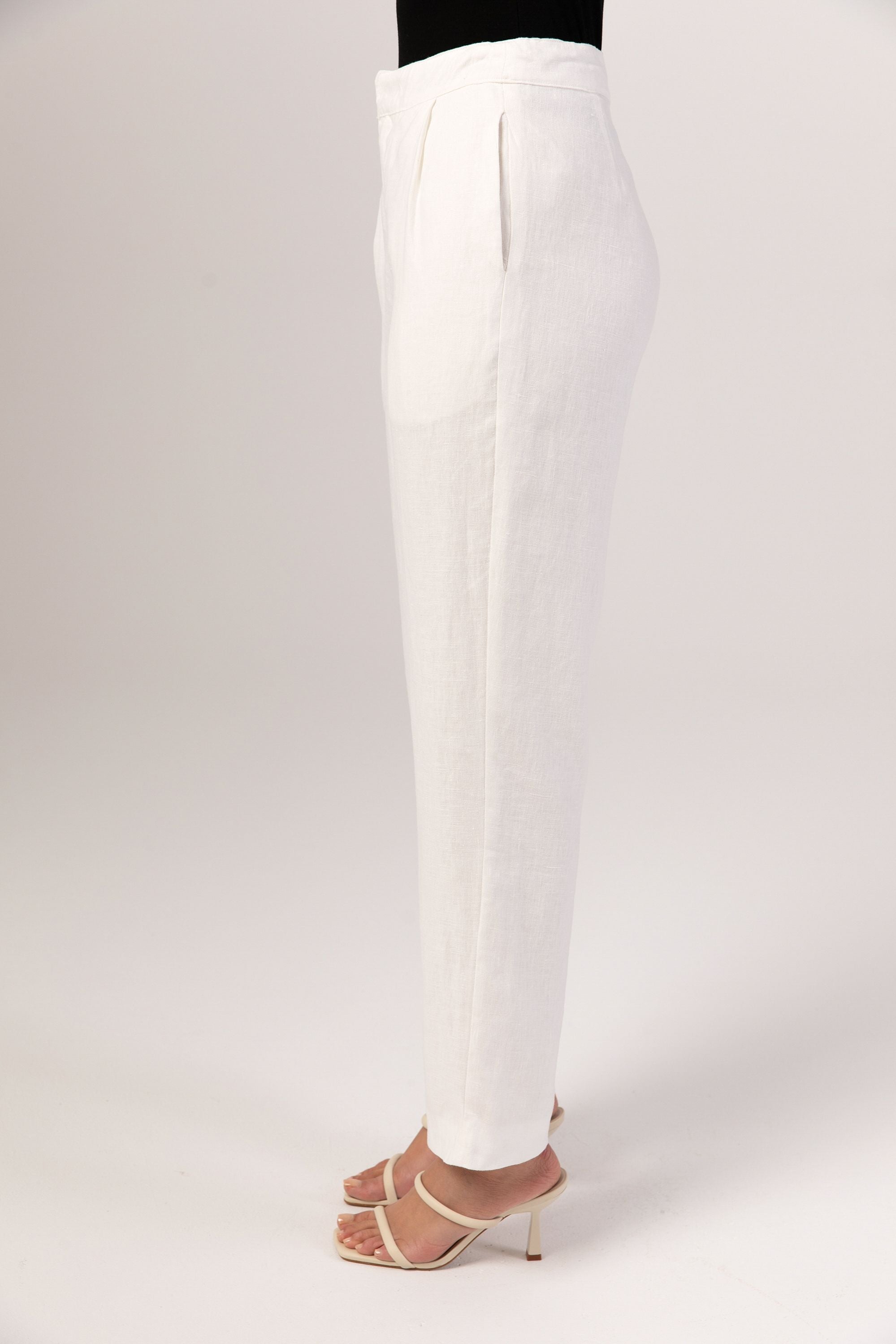 Linen Straight Leg Pants - White Veiled Collection 