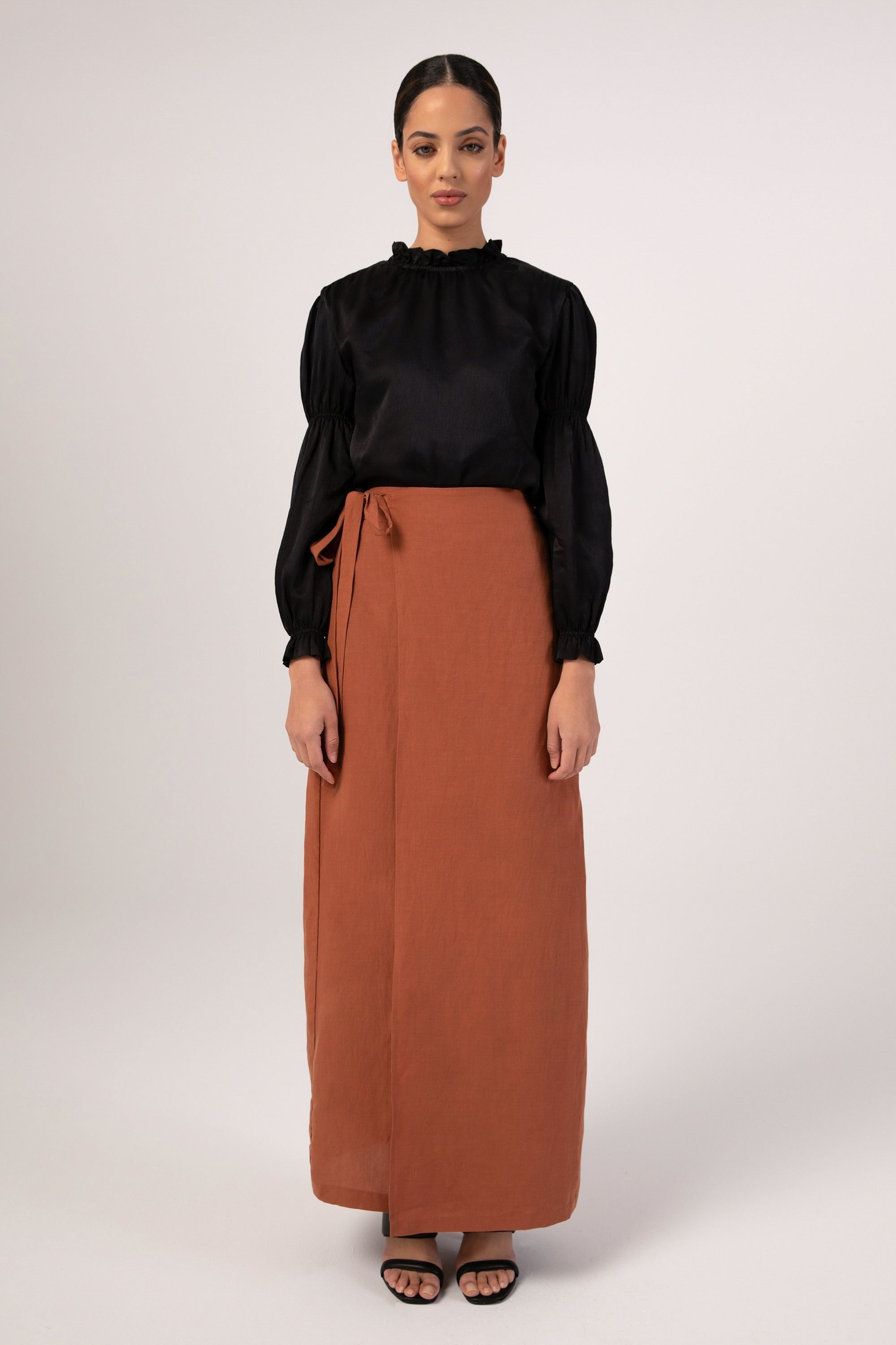 Wrap linen maxi skirt Clearance