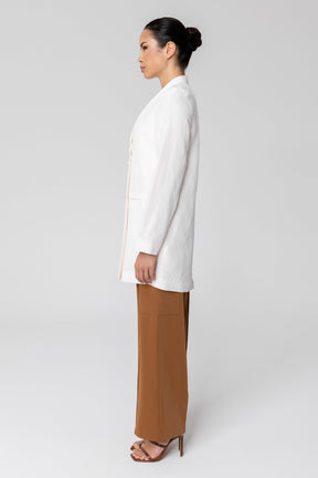 Longline Cupro Linen Oversized Blazer - Off White Veiled Collection 
