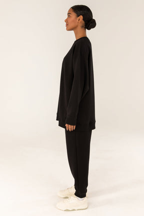 Longline Embossed Crewneck Sweatshirt - Black Veiled Collection 